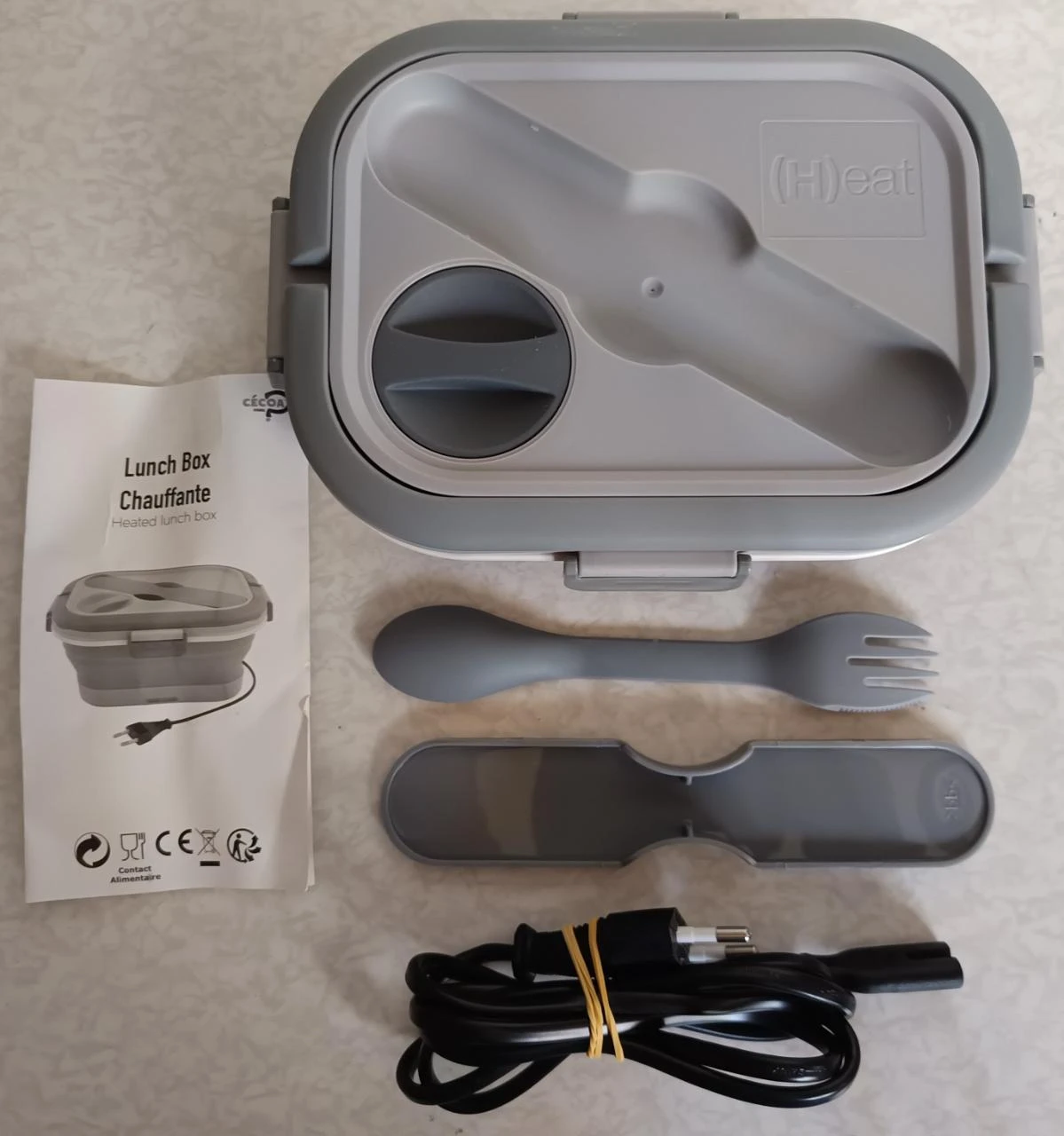 Lunch Box Chauffante Rétractable Silicone étanche avec couvert 3en1 Complet